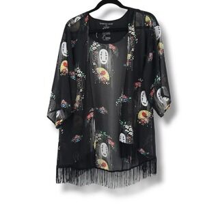Her Universe Spirited Away Kimono No Face Floral Fringe Cover Up Small